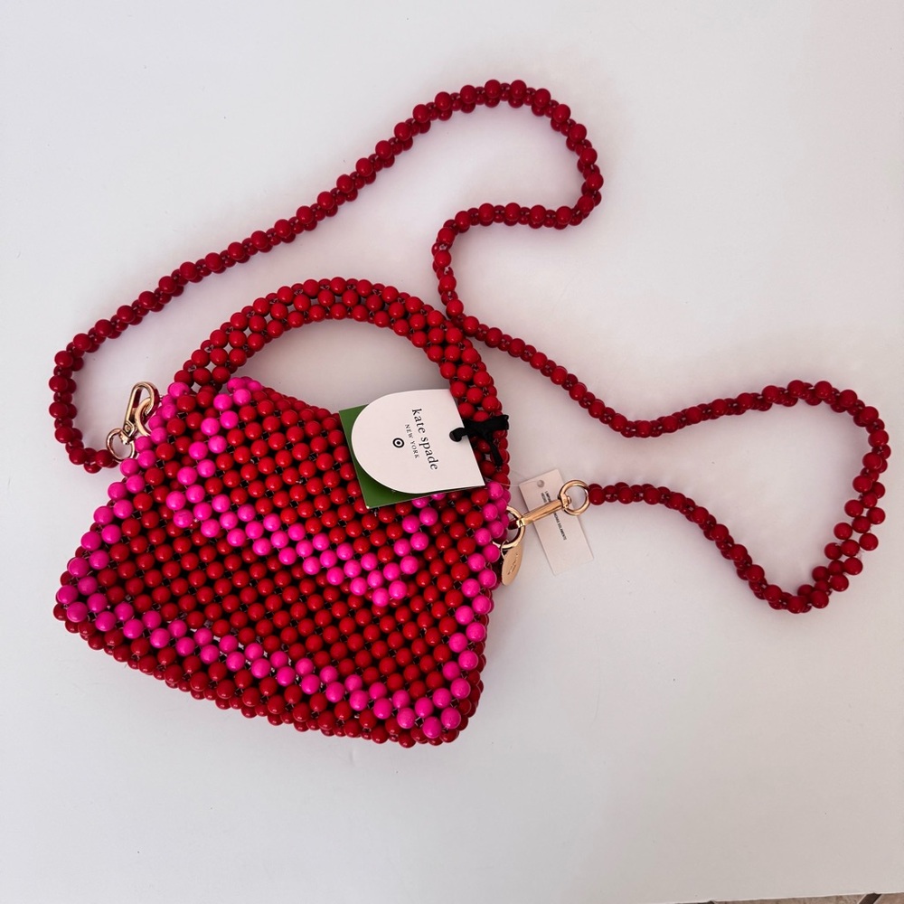 NWT ♠️ Kate Spade Target Colorblock Beaded Crossbody Red Pink Mini Bag Purse - Picture 6 of 12